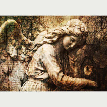Vintage colored Gothic Angel A0 rice paper design. White borders on the top and bottom.