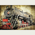 A2 rice paper design that features a vintage red train. White borders on the sides.