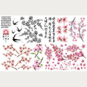 Multiple cherry blossoms, birds, and Japanese text designs.