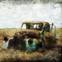 A vintage style Abandoned car A0 Decoupage Rice Paper close up.