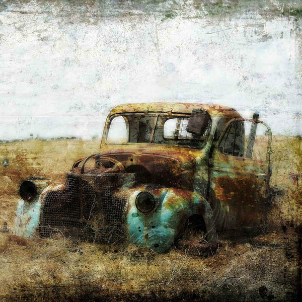 Vintage style Abandoned car A3 Decoupage Rice Paper close up.