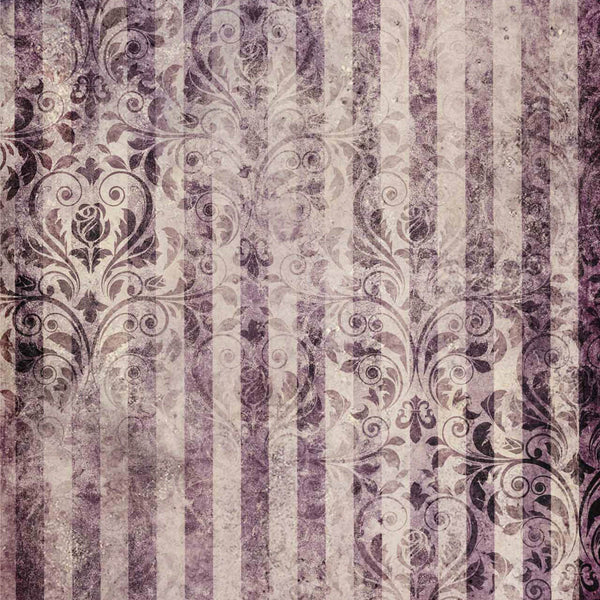 A0 rice paper that features distressed purple stripes with a rose damask overlay.