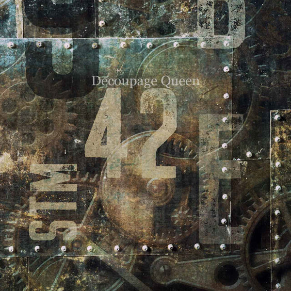 A3 rice paper design of gears and numbers on a steampunk themed background.