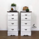 Two vintage 4-drawer nightstands refurbished by Lilly Moon Vintage are painted in Dixie Belle's Fluff chalk mineral paint.