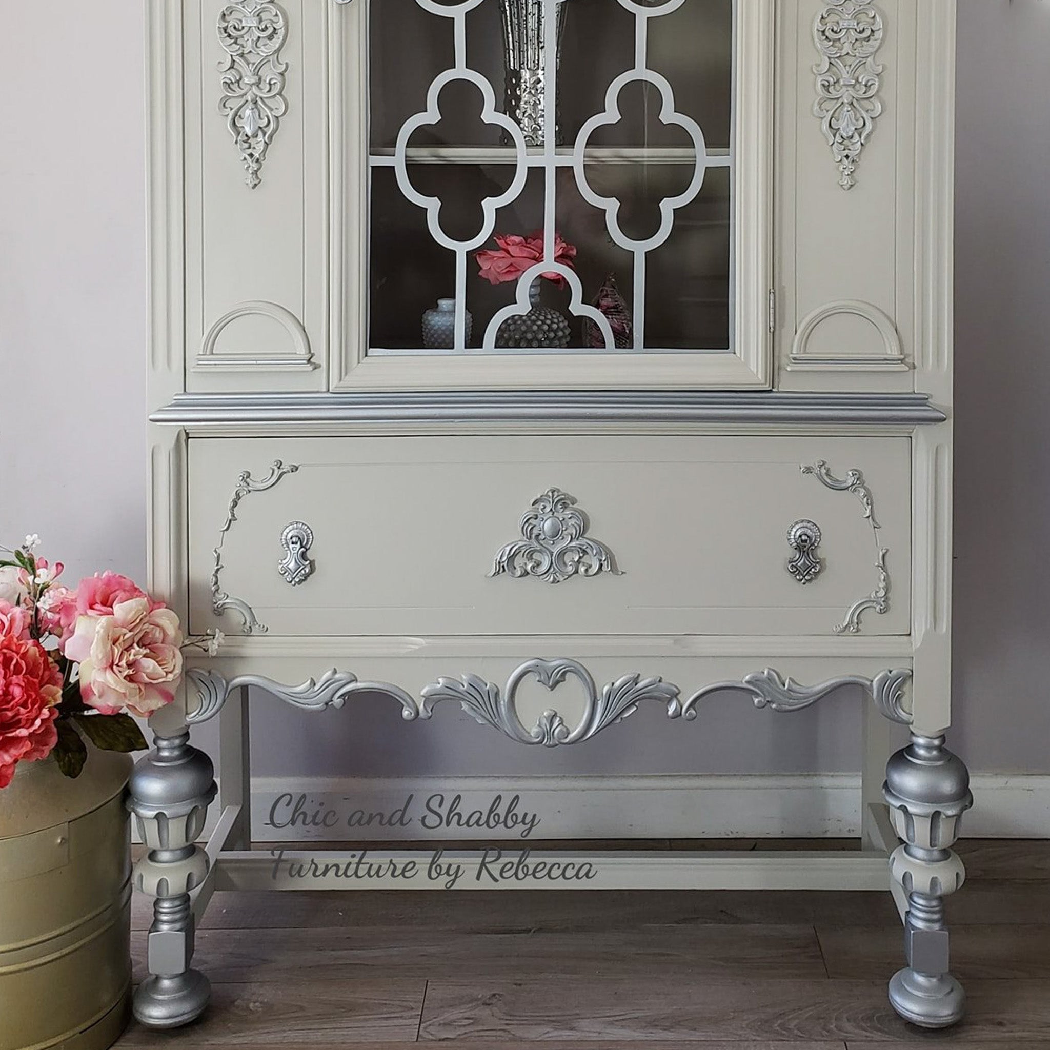 A vintage hutch refurbished by Chic and Shabby Furniture by Rebecca is painted in Dixie Belle's Sawmill Gravy chalk mineral paint.