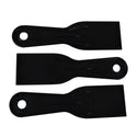 3 black plastic mud spatulas on a white background.