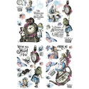 Various vintage Alice in Wonderland transfer designs on a white background with white borders.