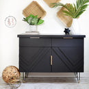 A modern console table refurbished by Blush and Ivy Design is painted in Dixie Belle's Caviar chalk mineral paint.