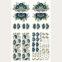 Rub-on transfer tht features multiple sizes of teal lotuses with muted green vines is on a white background.