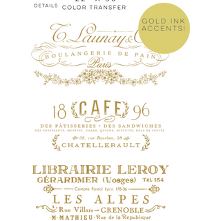 Gold Somewhere in France transfer design. A yellow circle logo on the right reading: Gold Ink Accents!