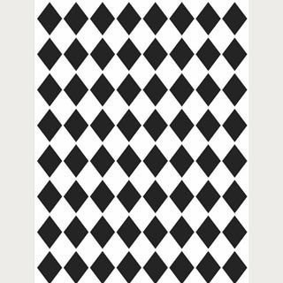 Black and white Harlequin stencil design with a white border.