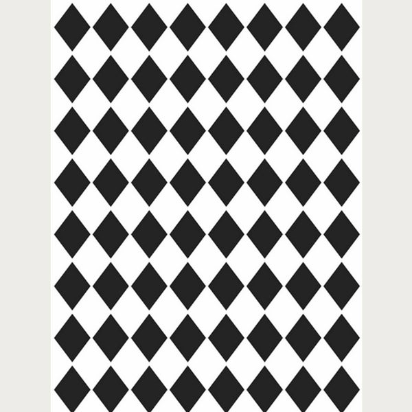 Black and white Harlequin stencil design with a white border.