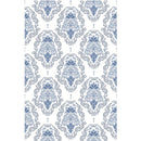 Rub-on transfer of a delicate blue damask design.