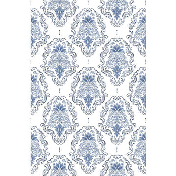 Rub-on transfer of a delicate blue damask design.