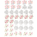 Rub-on knob transfers of script writing, and different pink rose bouquets..