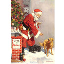 A4 rice paper design of Santa feeding a dog with a Christmas tree in the background in a window. White borders are on the sides.