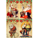 Rice paper featuring 4 scenes of vintage Santa working on Christmas presents. White borders are on the sides.
