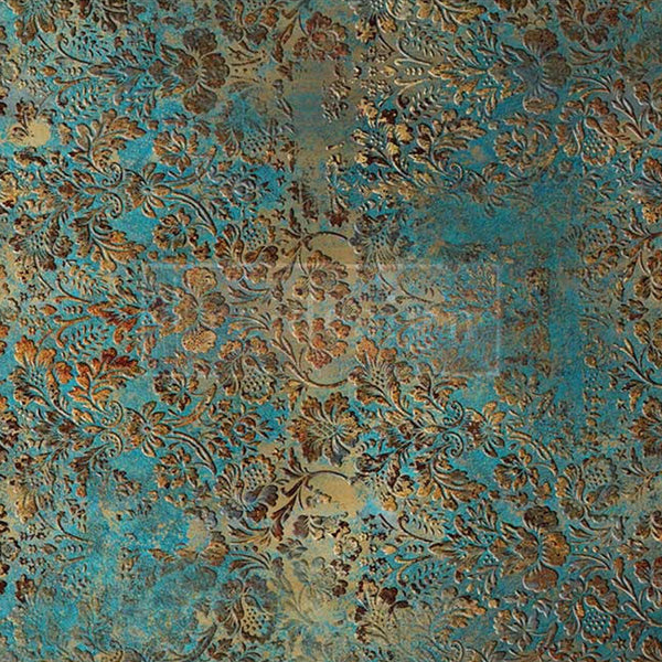 Close-up of an A1 fiber paper design of aged floral patina.