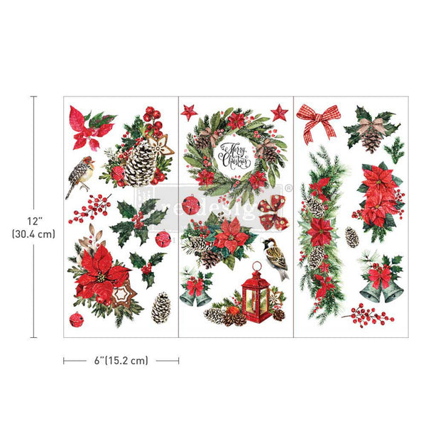 Three sheets of the Classic Christmas small transfer are on a white background. Measurements for 1 sheet reads: 12" [30.4 cm] by 6" [15.2 cm].