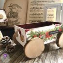 A small wood toy wagon features the Classic Christmas small transfer on it.