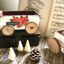 A small wood toy wagon features the Classic Christmas small transfer on it.