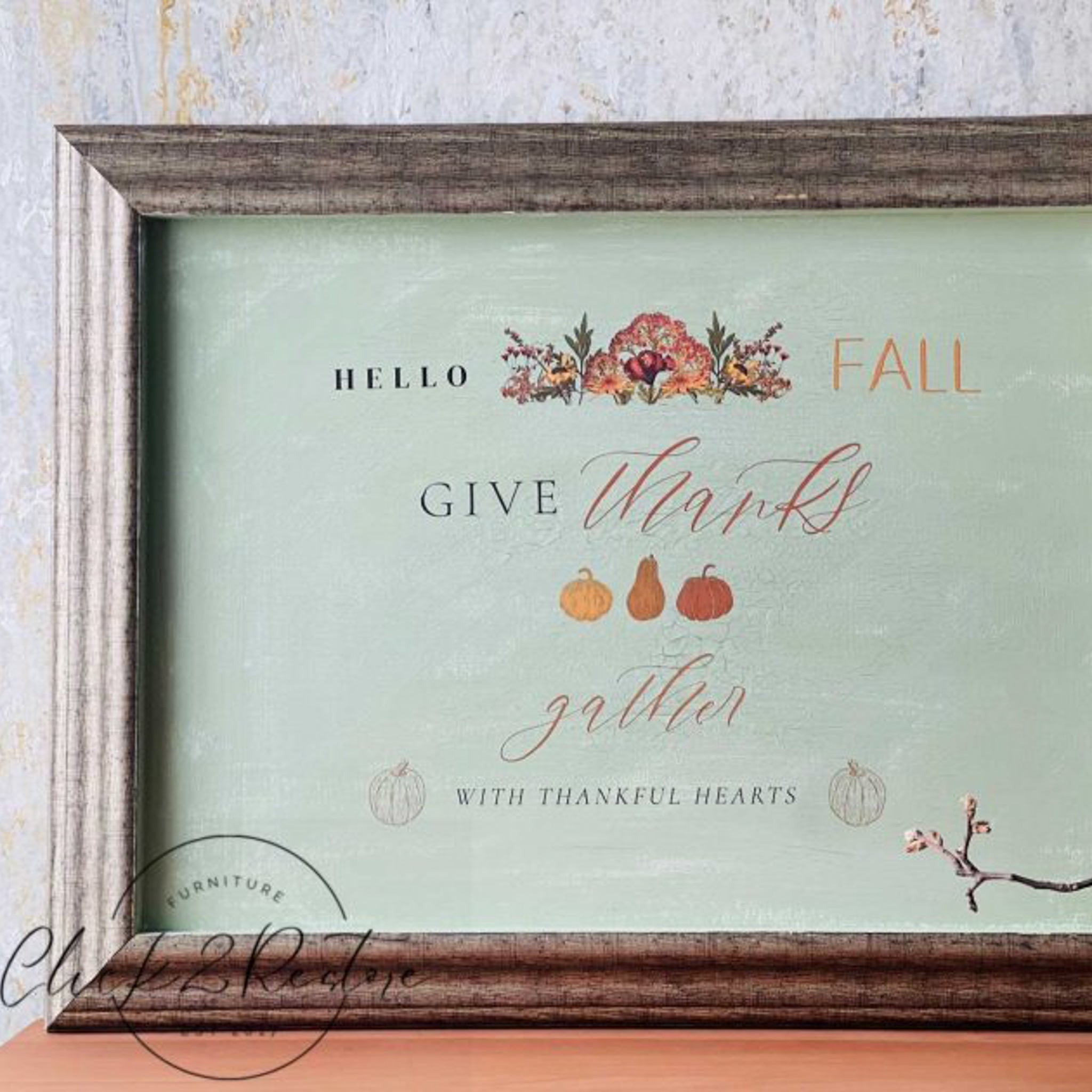 A picture frame project refurbished by Click 2 Restore features the Fall Festive small transfer.