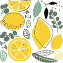 Small rub-on transfer design of colorful prints of lemons and foliage.