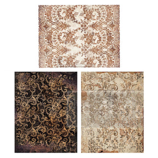 Three small rub-on transfer designs of delicate lace patterns.
