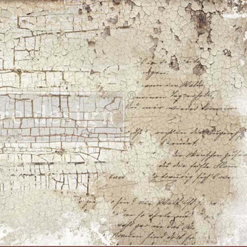 Tissue paper design of a crackled spackle wall with calligraphy hand writing. 