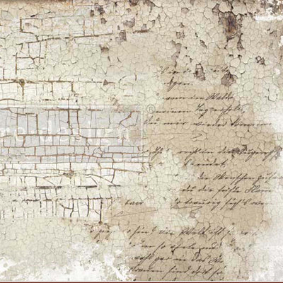 Tissue paper design of a crackled spackle wall with calligraphy hand writing. 