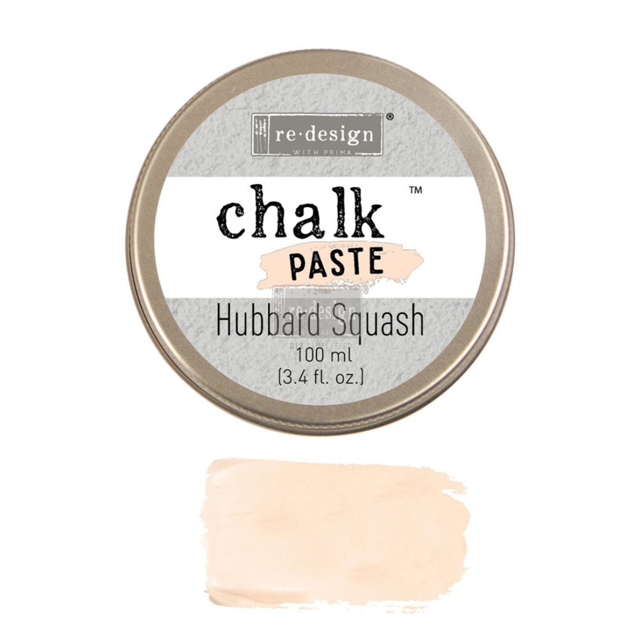 Jar lid and swatch of Redesign with Prima Hubbard Squash Chalk Paste 100ml (3.4 fluid ounce).