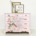 Pink dresser with the Chatellerault transfer on top.
