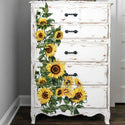 White dresser with the Sunflower transfer on top.