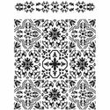 Black and white Tiles 14 by 18 stencil design. with a white border.