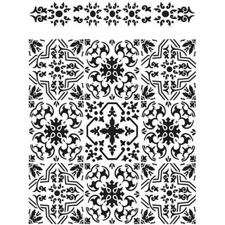 Black and white Tiles 14 by 18 stencil design. with a white border.