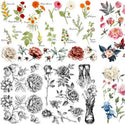 A close up of many multiple different colorful flower designs.