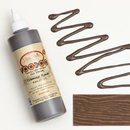 Dixie Belle's Tobacco Road Voodoo Gel Stain is against a white background with a wood stained swatch and a poured color sample.