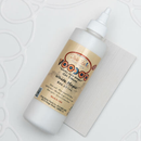 Dixie Belle's White Magic Voodoo Gel Stain is against a white background with a wood stained swatch and a poured color sample.